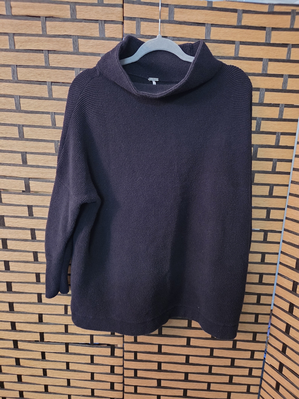 Free People Ottoman Slouchy Ribbed Mock Neck Tunic Sweater Black XS/S